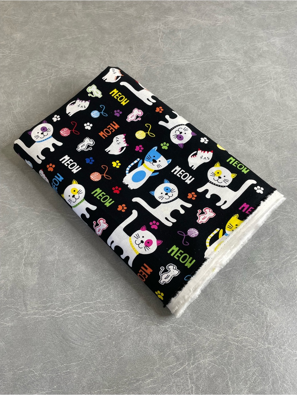 NEW “Meow Cats” Black Multicolor Cat Print Fabric- Brother Sister Design Studio